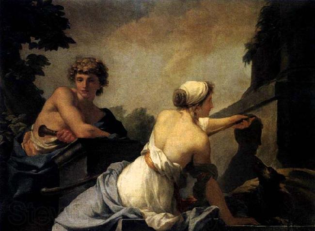 Baron Jean-Baptiste Regnault The Origin of Painting: Dibutades Tracing the Portrait of a Shepherd Norge oil painting art